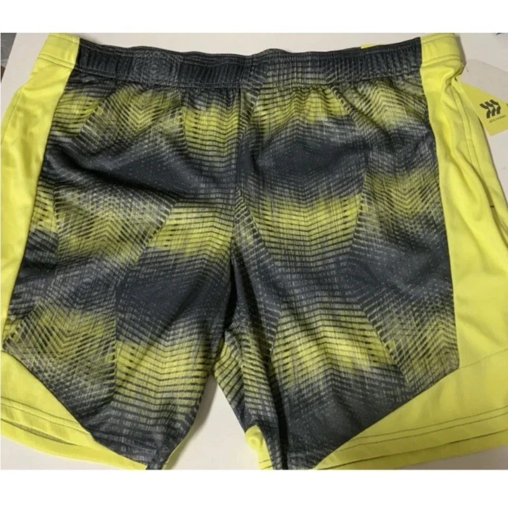 All in Motion Yellow and Black Athletic Shorts with Modern Gradient